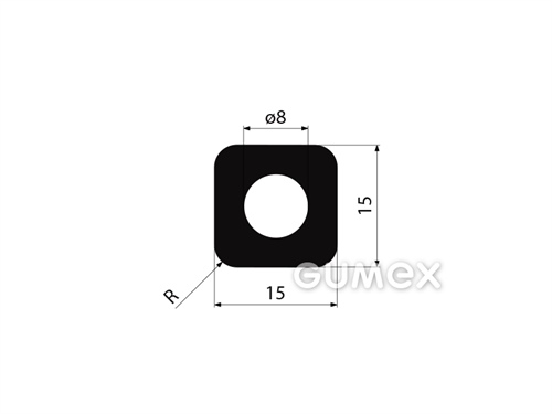 Pryžový profil čtvercový s dutinkou, 15x15mm, 40°ShA, EPDM, -40°C/+100°C, černý